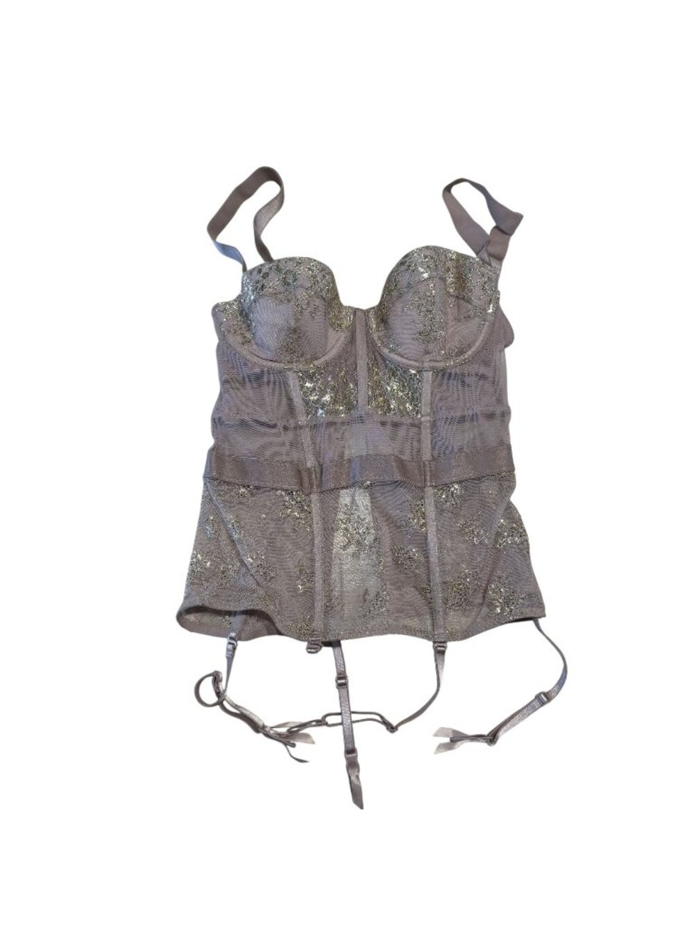 Victoria's Secret Mauve Pink Gold Metallic Sheer Mesh Corset Women's Size 34A